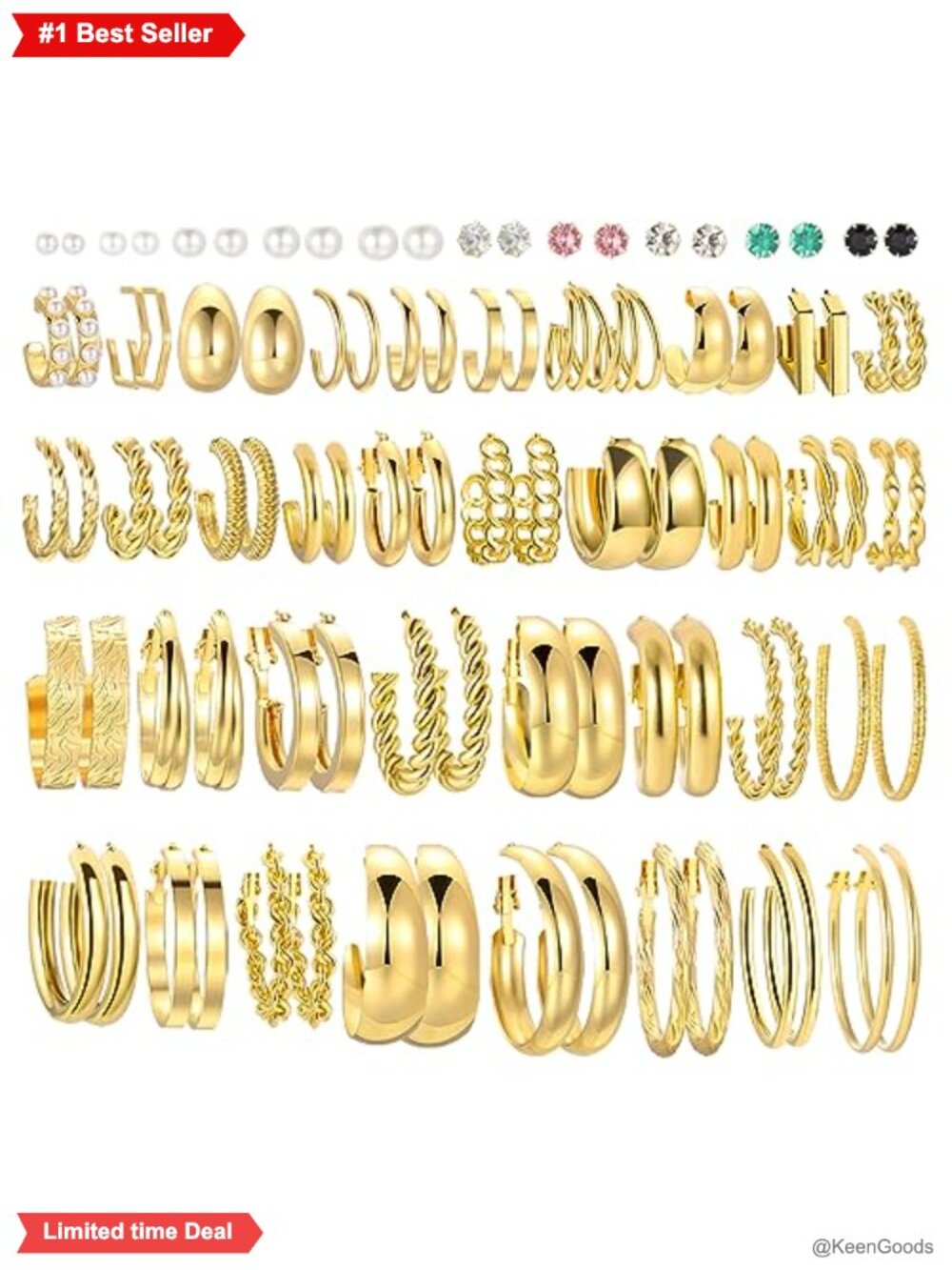 Gold Hoop Earrings Set 46 Pairs Hypoallergenic Chunky Twisted Pearl Stud